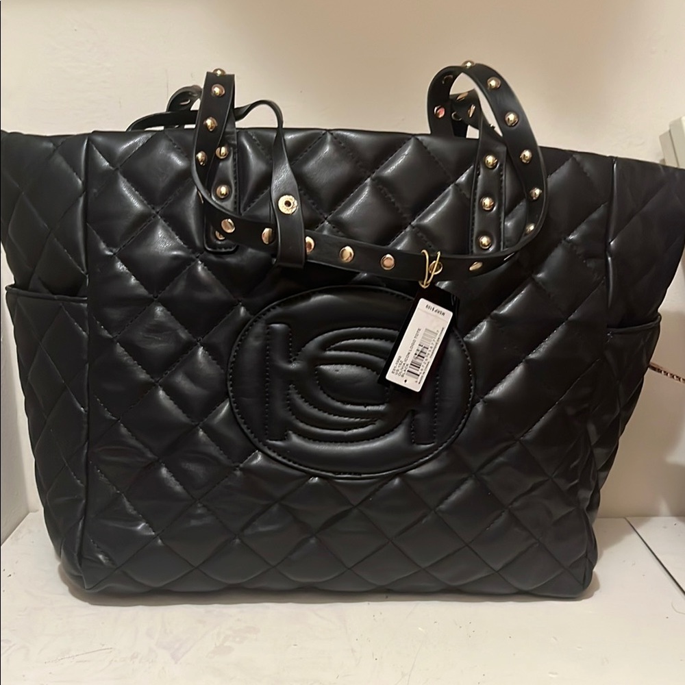 Bebe Black Quilted Tote Bag